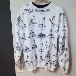 Vintage 90's Oregon Lighthouse White Sweatshirt Size XXL